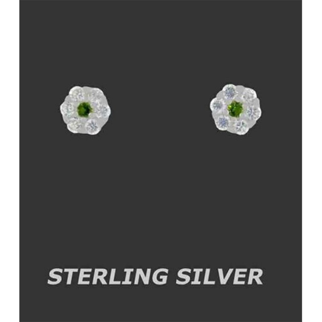 Lab Peridot & White Sapphires Stud Earring .925 Silver